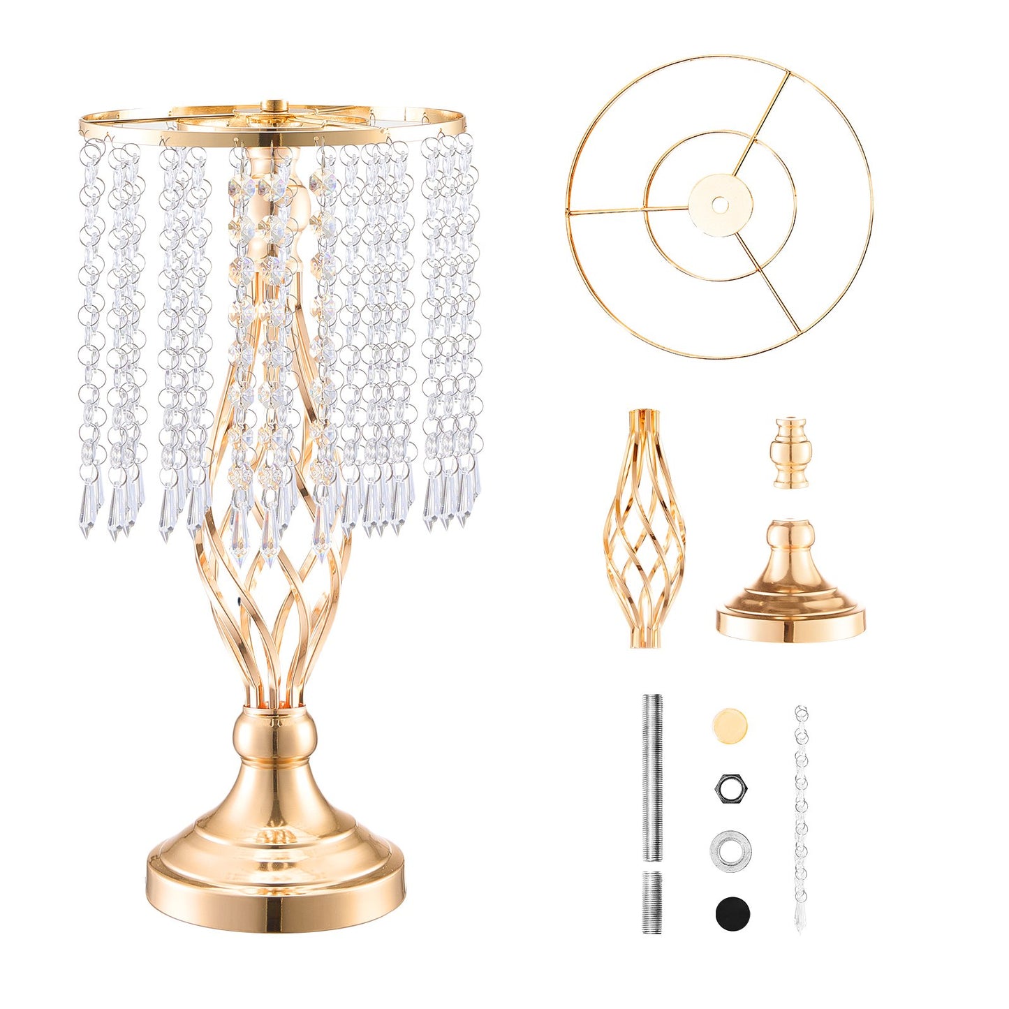 20PCS 43cm/16.9” Tall Crystal Wedding Flower Stand, Metal Wedding Centerpiece Vase, Gold Flower Holders Floral Display Rack for Tables Wedding Dinner Party, Ceremony Birthday Event Decor