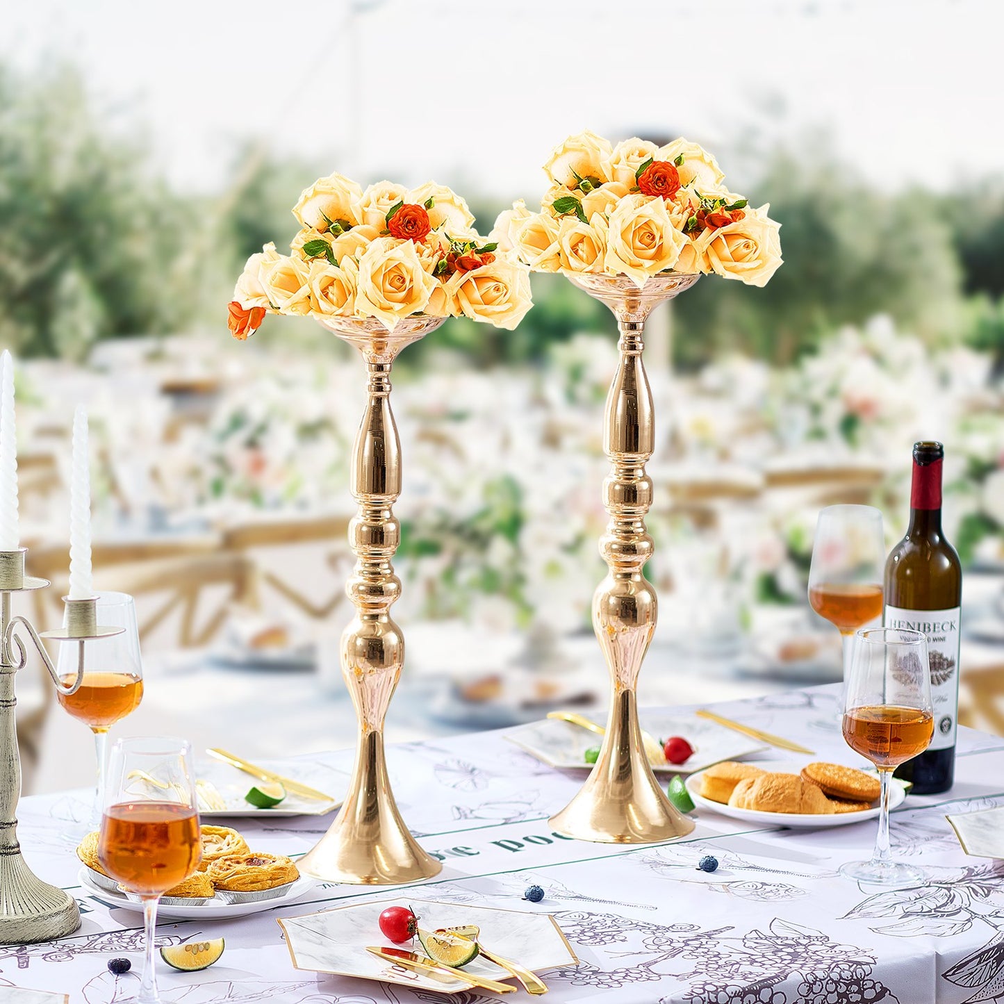 24PCS 50cm/19.7” Tall Wedding Flower Vase, Metal Wedding Centerpiece, Gold Floral Arrangement Stand Display Rack for Tables Wedding Dinner Party, Anniversary Ceremony Birthday Event Decor