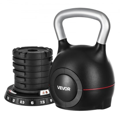 Kettlebell, Adjustable Kettlebell with 7 Weight Levels (1.5, 3, 4.5, 6, 7.5, 9, 10 kg), Die-Cast Aluminum and ABS Material, for Grip Strength Training, Full-body Workout and Cross-Training