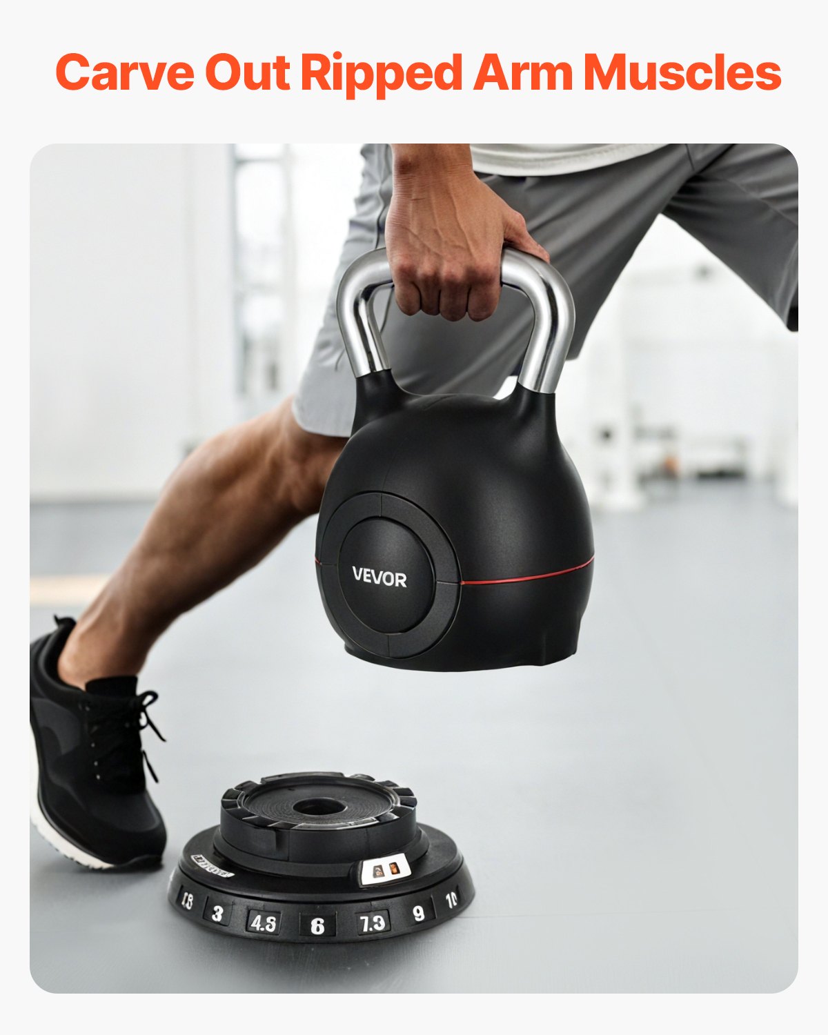 Kettlebell, Adjustable Kettlebell with 7 Weight Levels (1.5, 3, 4.5, 6, 7.5, 9, 10 kg), Die-Cast Aluminum and ABS Material, for Grip Strength Training, Full-body Workout and Cross-Training