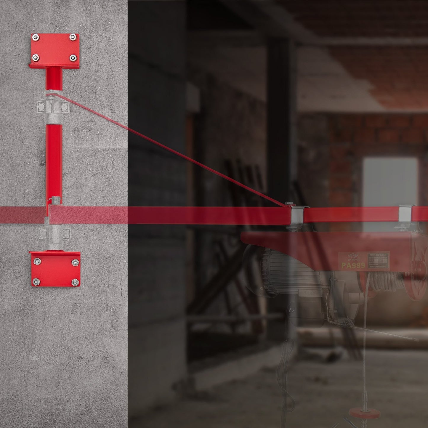 Stödstång för elektrisk lyftanordning, 1000 kg maxlastkapacitet, elektrisk lyfthållare, lyftram i kolstål, lyftstång för ställningsmontering, vinschlyftpelare för lyft, verkstad, garage