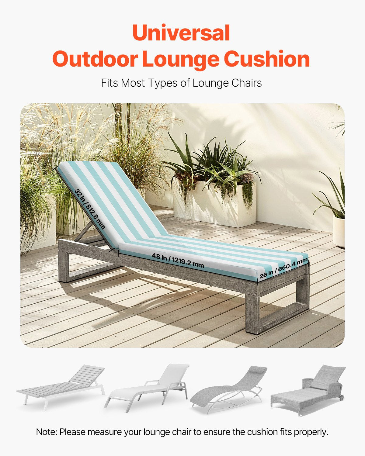 Chaise Lounge Cushion, 203x66x9.8 cm, Set of 2 Outdoor Lounge Chair Cushions, Waterproof & Fade-Resistant Sun Lounger Cushions with Ties, Patio Lounger Pads for Pool Deck, Green & White Stripe