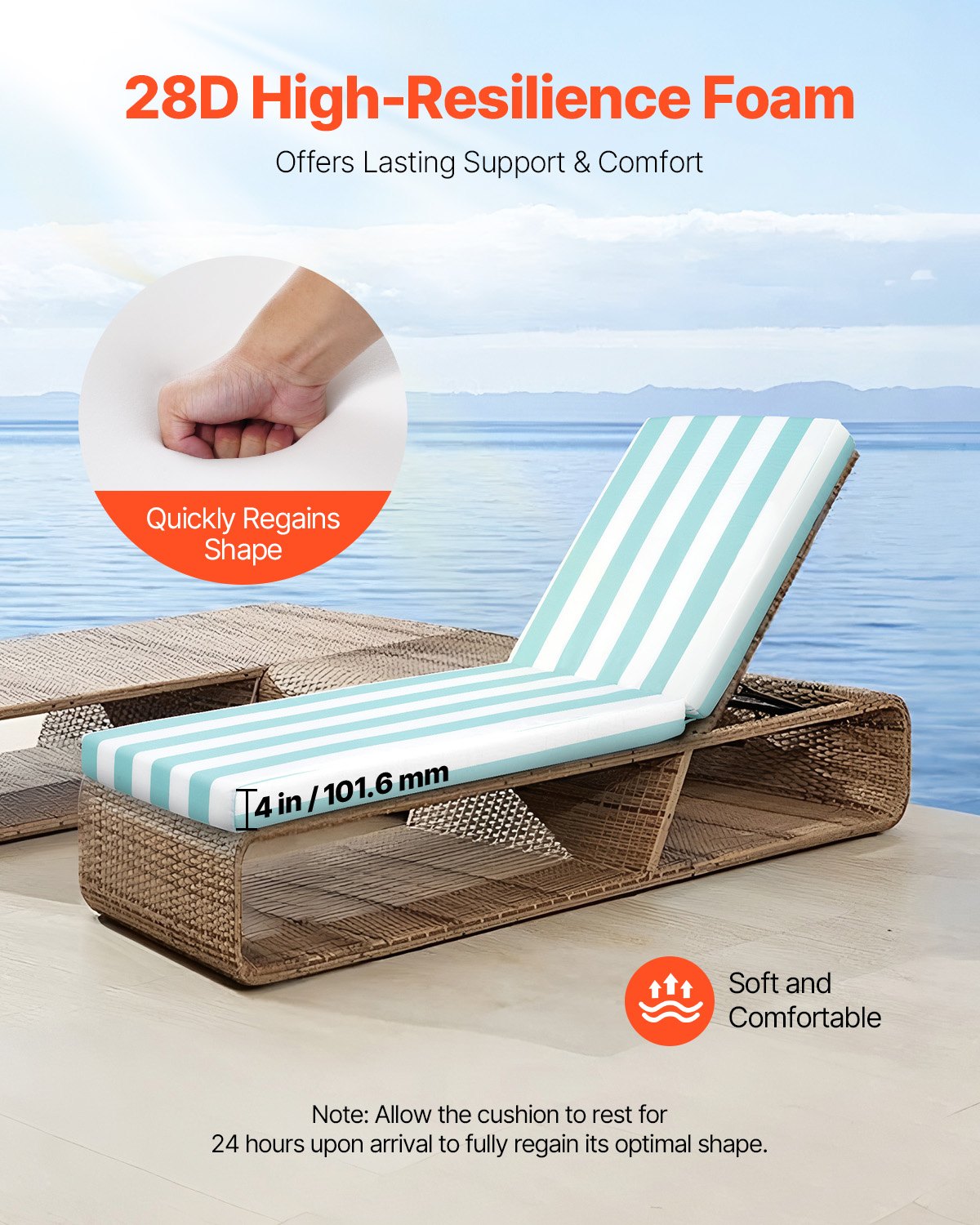 Chaise Lounge Cushion, 203x66x9.8 cm, Set of 2 Outdoor Lounge Chair Cushions, Waterproof & Fade-Resistant Sun Lounger Cushions with Ties, Patio Lounger Pads for Pool Deck, Green & White Stripe