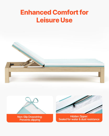 Chaise Lounge Cushion, 203x66x9.8 cm, Set of 2 Outdoor Lounge Chair Cushions, Waterproof & Fade-Resistant Sun Lounger Cushions with Ties, Patio Lounger Pads for Pool Deck, Green & White Stripe