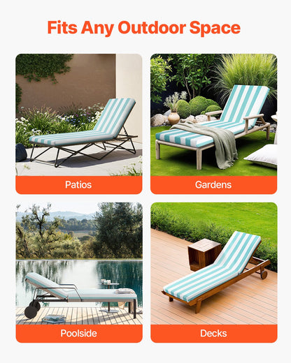 Chaise Lounge Cushion, 203x66x9.8 cm, Set of 2 Outdoor Lounge Chair Cushions, Waterproof & Fade-Resistant Sun Lounger Cushions with Ties, Patio Lounger Pads for Pool Deck, Green & White Stripe