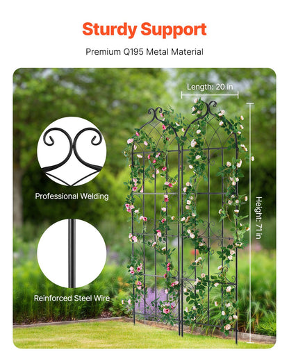 Garden Trellis for Climbing Plants, 71 x 20 in, 2 Packs Rustproof Metal Garden Flower Trellis, Outdoor Climbing Rose Trellis Cucumbers Support, Decorative Clematis Trellis for Courtyards Lawns