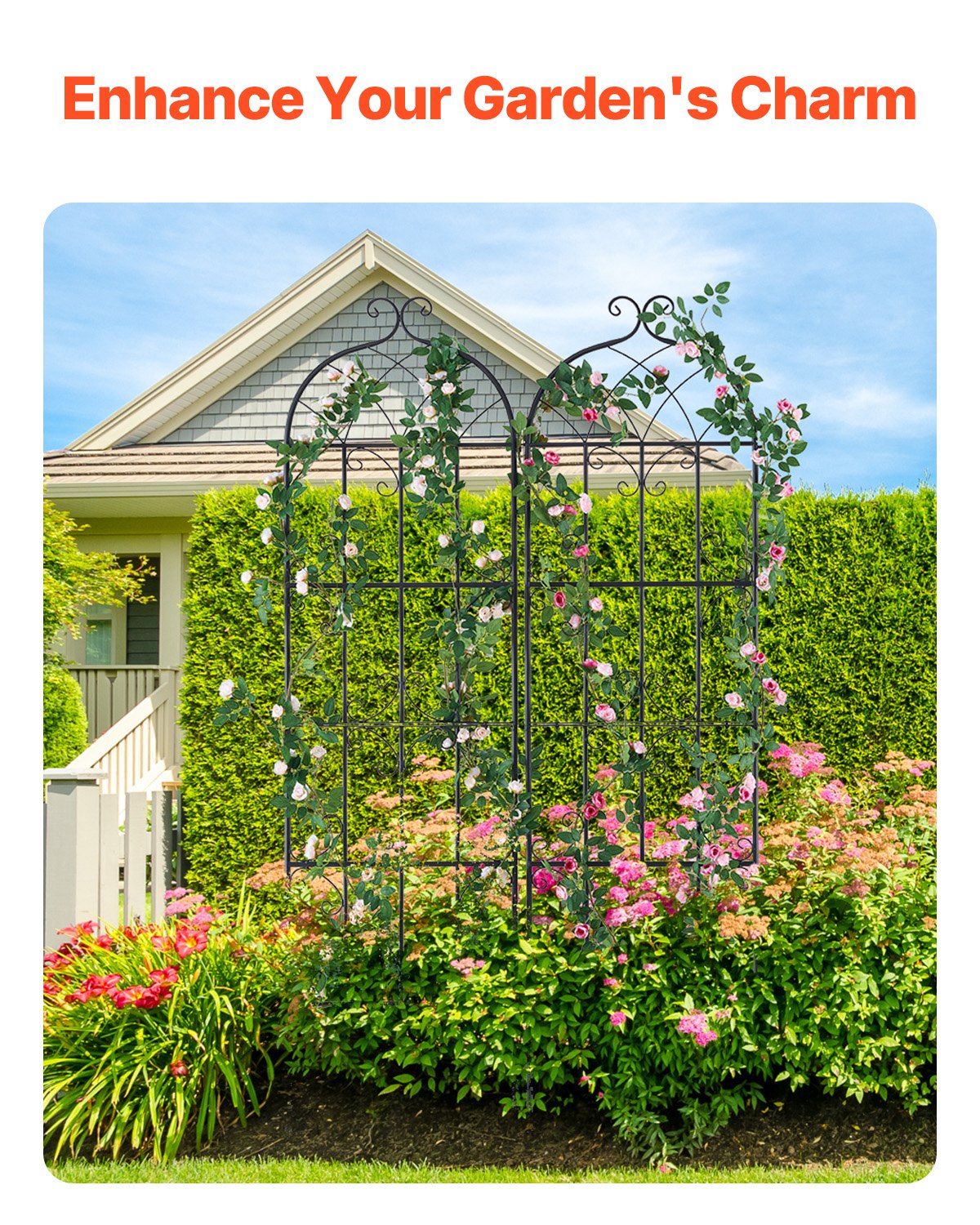 Garden Trellis for Climbing Plants, 71 x 20 in, 2 Packs Rustproof Metal Garden Flower Trellis, Outdoor Climbing Rose Trellis Cucumbers Support, Decorative Clematis Trellis for Courtyards Lawns