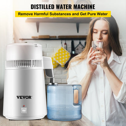 BuoQua Pure Water Distiller 4L Stainless Steel Inner Water Distillation 750W Water Purifier Filter Water Distillers Machine with Collection Bottle for Offices Homes