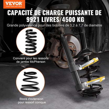 Strut Spring Compressor Set, Macpherson Strut Spring Compressor Kit, Interchangeable Fork Strut Coil Extractor Remover Tool, with Yellow Protective Sleeve and Carrying Case