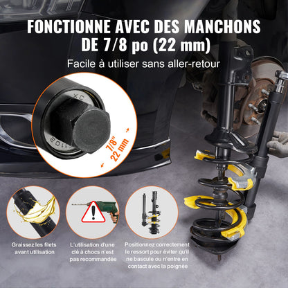 Strut Spring Compressor Set, Macpherson Strut Spring Compressor Kit, Interchangeable Fork Strut Coil Extractor Remover Tool, with Yellow Protective Sleeve and Carrying Case