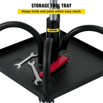 Rullande garagepall, 136 kg kapacitet, justerbar höjd från 40 cm till 52,1 cm, mekanikerstol med 360-graders vridbara hjul och verktygslåda, för verkstad, bilverkstad, svart