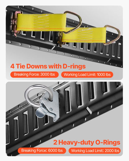 E Track Tie-Down Rail Kit, 18PCS 152.4 cm E-Tracks Set Includes 4 Steel Rails & 2 Single Slot & 6 O Rings & 4 Tie-Offs w/ D-Ring & 2 Ratchet Straps, Securing Accessories for Cargo Motorcycles Bikes
