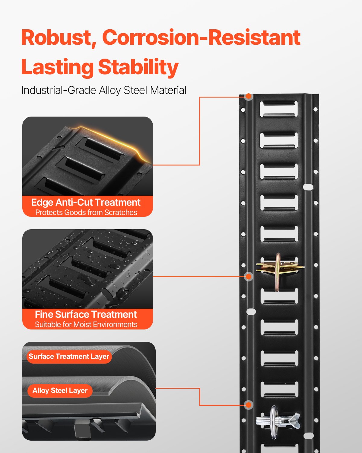 E Track Tie-Down Rail Kit, 18PCS 152.4 cm E-Tracks Set Includes 4 Steel Rails & 2 Single Slot & 6 O Rings & 4 Tie-Offs w/ D-Ring & 2 Ratchet Straps, Securing Accessories for Cargo Motorcycles Bikes