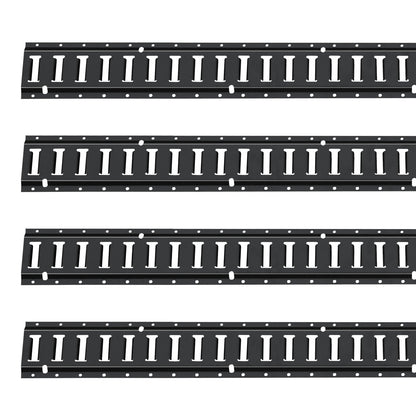 E Track Tie-Down Rail Kit, 30PCS 152.4 cm E-Tracks Set Includes 4 Steel Rails & 2 Single Slot & 8 O Rings & 8 Tie-Offs w/ D-Ring & 8 End Caps, Securing Accessories for Cargo, Motorcycles, and Bikes
