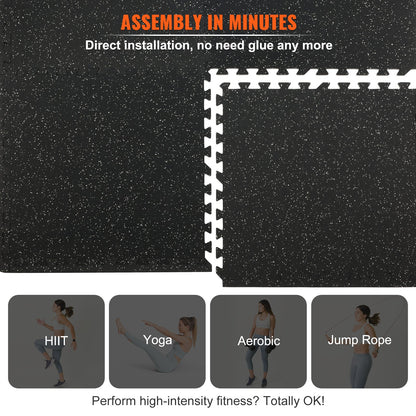 12 PCS 1/2 inch Thick Gym Floor Mats, 24" x 24" EVA Foam & Rubber Top Interlocking Workout Floor Mats with 48 sq.ft Coverage, Waterproof Exercise Puzzle Flooring for Gym, Home, Garage, Basemen