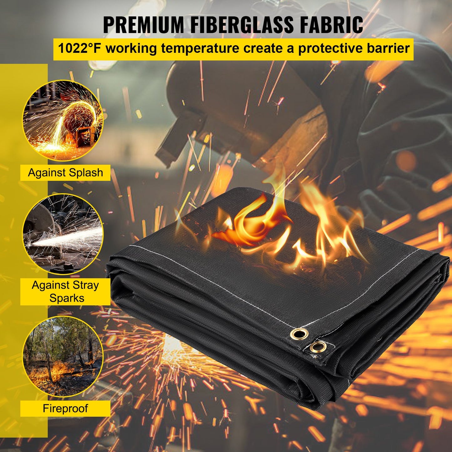Fire Blankets, 2 Pack Welding Blankets, 6\' x 10\' Fire Suppression Blanket, 1022 °F Flame Retardant Blanket, Black Fire Emergency Blankets, Fiberglass Fire Retardant Blanket with 8 Brass Gromme