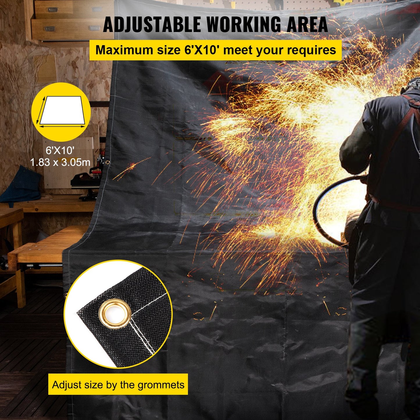 Fire Blankets, 2 Pack Welding Blankets, 6\' x 10\' Fire Suppression Blanket, 1022 °F Flame Retardant Blanket, Black Fire Emergency Blankets, Fiberglass Fire Retardant Blanket with 8 Brass Gromme