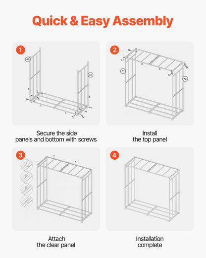 Firewood Rack with Sloped Roof, 143cm Outdoor Firewood Holder, 1/4 Cord Log Storage Shed, 299kg Max Weight Capacity, Powder-Coated Metal Wood Storage Rack for Fireplace Deck Backyard Garden