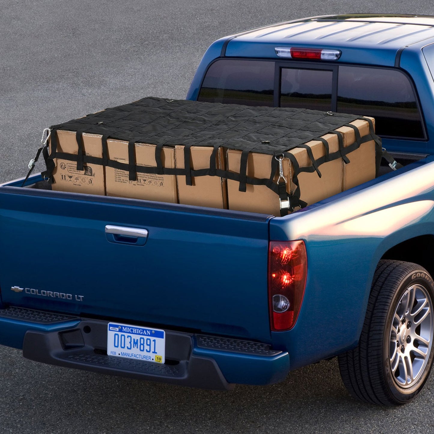 Cargo Net, 72 in x 57 in, Heavy Duty Truck Cargo Net for Truck Bed, 4 Adjustable Straps with Carabiners & S-Hooks, Wear-resistant & Weather-proof, Suitable for Pickup, Truck, Jeep, SUV, Boat