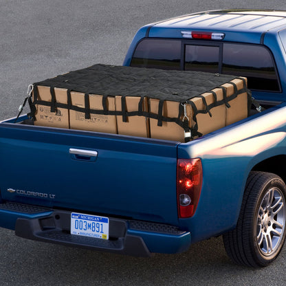 Cargo Net, 72 in x 57 in, Heavy Duty Truck Cargo Net for Truck Bed, 4 Adjustable Straps with Carabiners & S-Hooks, Wear-resistant & Weather-proof, Suitable for Pickup, Truck, Jeep, SUV, Boat
