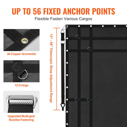 Cargo Net, 96 in x 81 in, Heavy Duty Truck Cargo Net for Truck Bed, 4 Adjustable Straps with Carabiners and Rubber Coated Hooks, Durable, Suitable for Pickup, Jeep, Truck, SUV, Boat (Black)