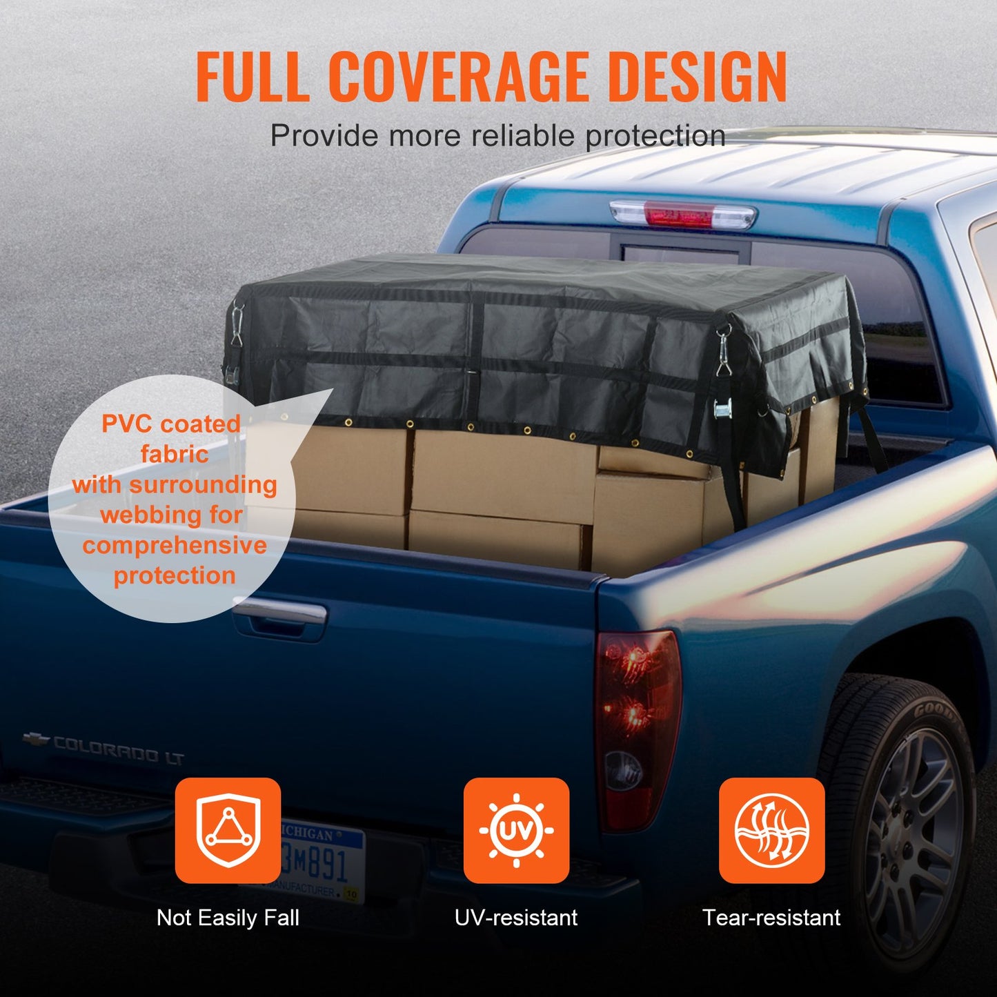 Cargo Net, 96 in x 81 in, Heavy Duty Truck Cargo Net for Truck Bed, 4 Adjustable Straps with Carabiners and Rubber Coated Hooks, Durable, Suitable for Pickup, Jeep, Truck, SUV, Boat (Black)