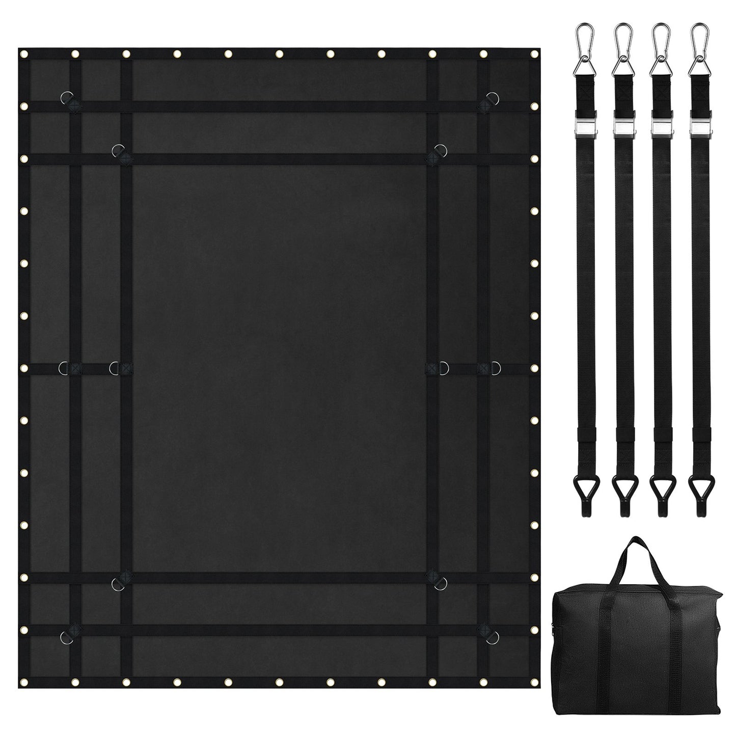 Cargo Net, 96 in x 81 in, Heavy Duty Truck Cargo Net for Truck Bed, 4 Adjustable Straps with Carabiners and Rubber Coated Hooks, Durable, Suitable for Pickup, Jeep, Truck, SUV, Boat (Black)