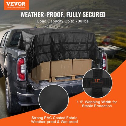 Cargo Net, 120 in x 105 in, Heavy Duty Truck Cargo Net for Truck Bed, 4 Adjustable Straps with Carabiners and Rubber Coated Hooks, Durable, Suitable for Pickup, Jeep, Truck, SUV, Boat (Black)