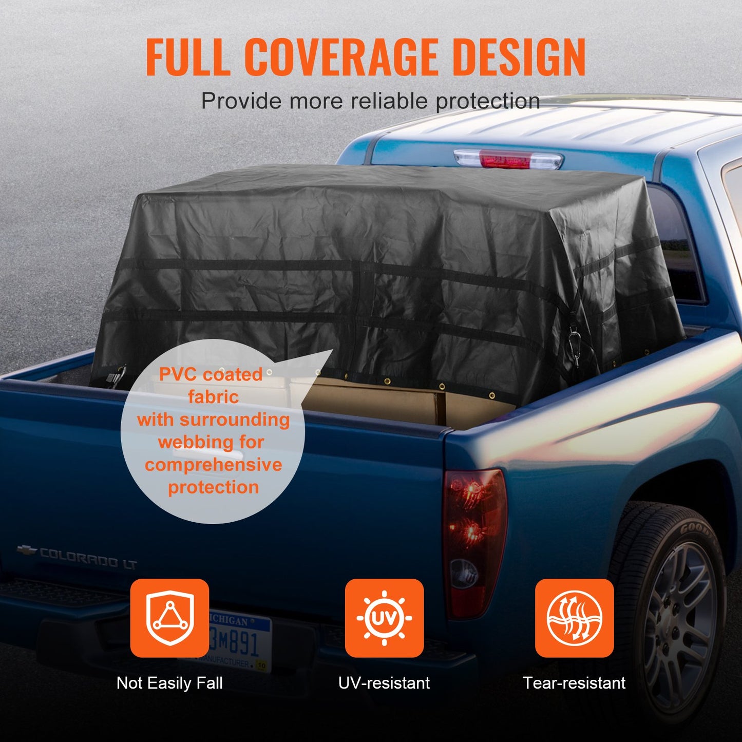 Cargo Net, 120 in x 105 in, Heavy Duty Truck Cargo Net for Truck Bed, 4 Adjustable Straps with Carabiners and Rubber Coated Hooks, Durable, Suitable for Pickup, Jeep, Truck, SUV, Boat (Black)