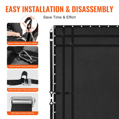 Cargo Net, 120 in x 105 in, Heavy Duty Truck Cargo Net for Truck Bed, 4 Adjustable Straps with Carabiners and Rubber Coated Hooks, Durable, Suitable for Pickup, Jeep, Truck, SUV, Boat (Black)