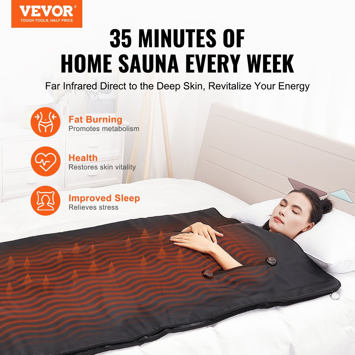 Sauna Blanket for Detoxification, Portable Far Infrared Sauna for Home with Arm Holes for Comfort, 1-6 Level Adjustable Temprature Rannge 35-85°C, 1-60 Minutes Timer, Carbon Fiber Heating