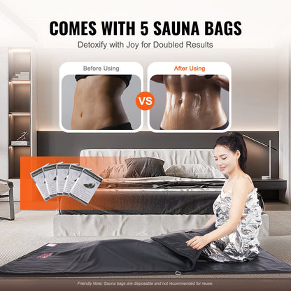 Sauna Blanket for Detoxification, Portable Far Infrared Sauna for Home with Arm Holes for Comfort, 1-6 Level Adjustable Temprature Rannge 35-85°C, 1-60 Minutes Timer, Carbon Fiber Heating