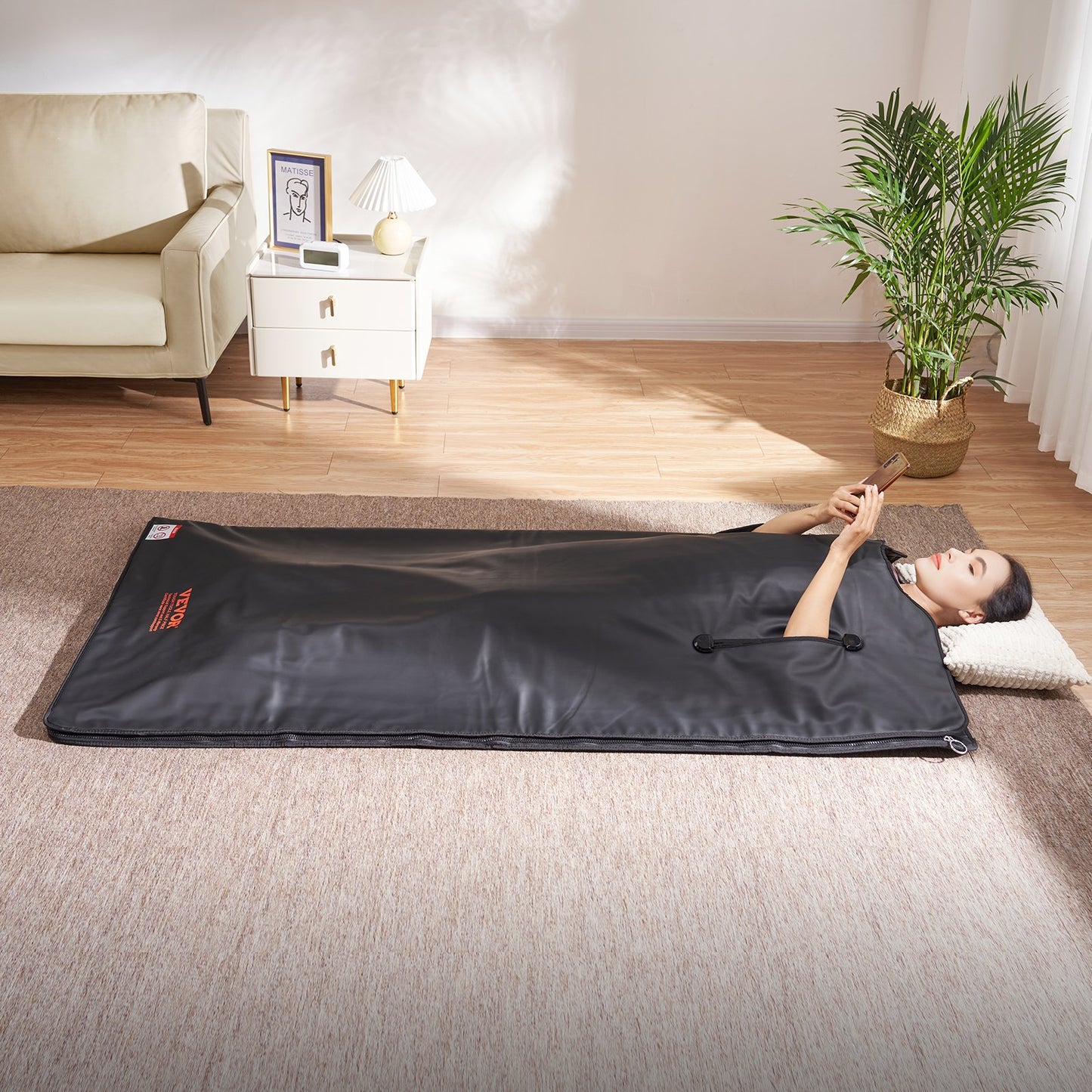 Sauna Blanket for Detoxification, Portable Far Infrared Sauna for Home with Arm Holes for Comfort, 1-6 Level Adjustable Temprature Rannge 35-85°C, 1-60 Minutes Timer, Carbon Fiber Heating