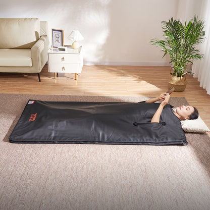 Sauna Blanket for Detoxification, Portable Far Infrared Sauna for Home with Arm Holes for Comfort, 1-6 Level Adjustable Temprature Rannge 35-85°C, 1-60 Minutes Timer, Carbon Fiber Heating