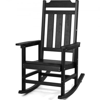 Porch Rocker, HIPS Outdoor Rocking Chair, High Back Patio Rocking Chair with Smooth Armrests, Supports up to 400 lbs, for Garden, Balcony, Porch, Black