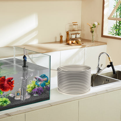 Akvariumdammsugare för grus, 30 fot PVC-slang för akvariumdammsugare för grus, sifondammsugare för akvarium, 3 typer av mässingsadaptrar, för rengöring av grus och sand för akvarium