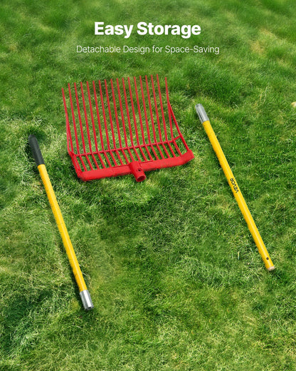 Manure Fork, 18 Angled Tines, Horse Manure Rake with Long Fiberglass Handle, 61 in Durable Plastic Pitchfork Muck Rake Tool for Gardening Horse Stall Stable Grass Hay Cleaning Farm Work