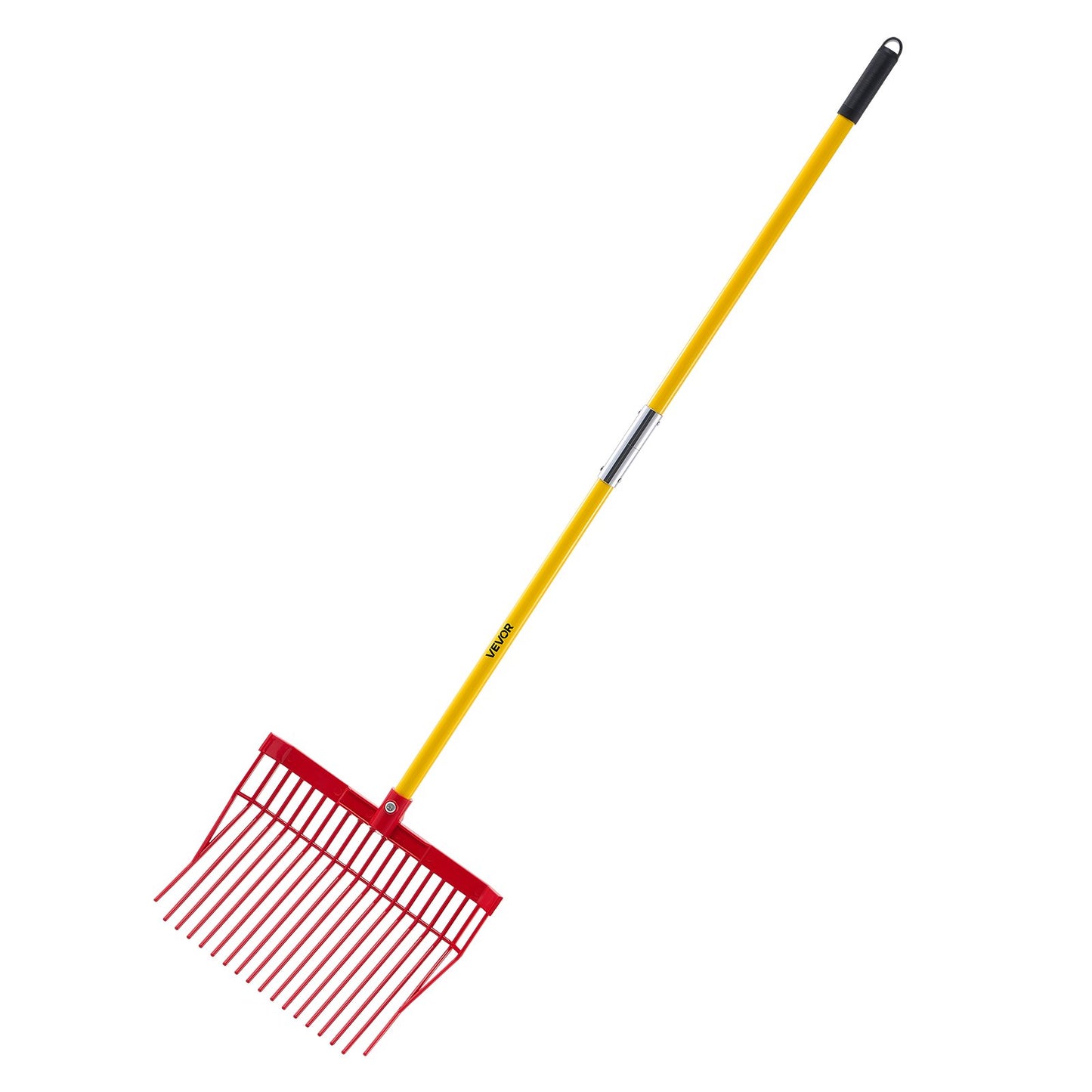 Manure Fork, 18 Angled Tines, Horse Manure Rake with Long Fiberglass Handle, 61 in Durable Plastic Pitchfork Muck Rake Tool for Gardening Horse Stall Stable Grass Hay Cleaning Farm Work