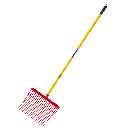 Manure Fork, 18 Angled Tines, Horse Manure Rake with Long Fiberglass Handle, 61 in Durable Plastic Pitchfork Muck Rake Tool for Gardening Horse Stall Stable Grass Hay Cleaning Farm Work