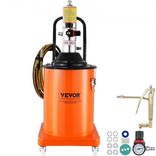 Grease Pump, 5 Gallon 20L, Air Operated Grease Pump with 13 ft High Pressure Hose and Grease Gun, Pneumatic Grease Bucket Pump with Wheels, Portable Lubrication Grease Pump 50:1 Pressure Ratio