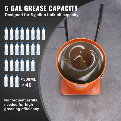 Grease Pump, 5 Gallon 20L, Air Operated Grease Pump with 13 ft High Pressure Hose and Grease Gun, Pneumatic Grease Bucket Pump with Wheels, Portable Lubrication Grease Pump 50:1 Pressure Ratio
