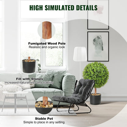 Konstgjorda buxbomträd, 60 cm höga (2 stycken), bollformade konstgjorda buxbomträd med krukor, grön buxbom med utbytbara blad och spira för dekorativ inomhus-/utomhus-/trädgård