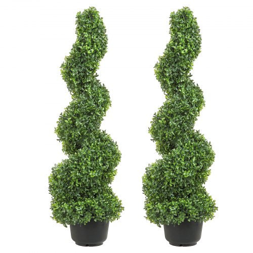 Artificial Topiaries Boxwood Trees, 3ft Tall (2 Pieces) Faux Topiary Plant Outdoor, All-year Green Feaux Plant w/ Replaceable Leaves for Decorative Indoor/Outdoor/Garden