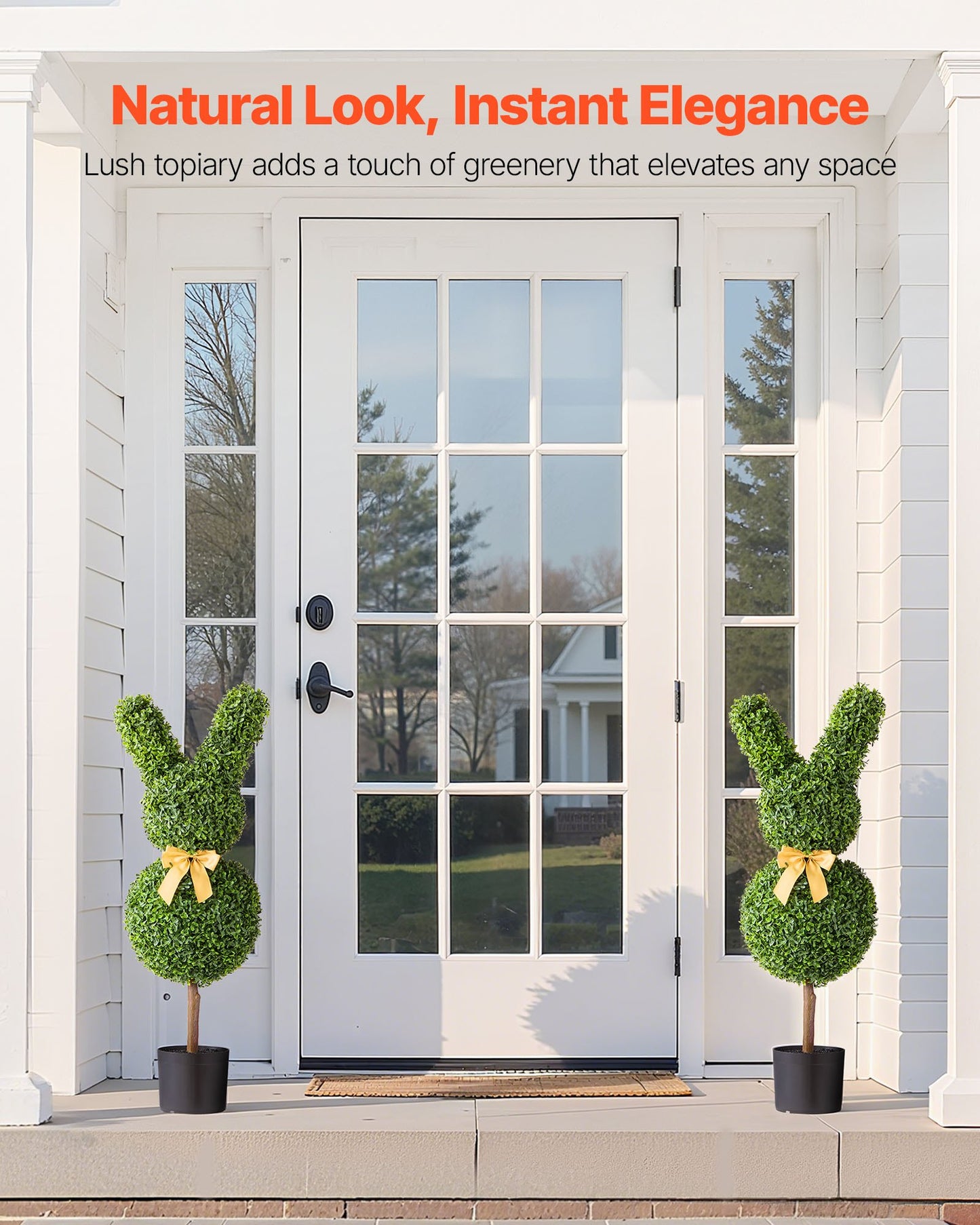 Artificial Topiary Bunny-Shape Boxwood Ball, 2 Set 914mm Faux Boxwood Plant Balls, Fake Silk Tree Look Real, Easy Assembly for Decor Front Porch Outdoor Patio Garden Balcony Backyard Indoor