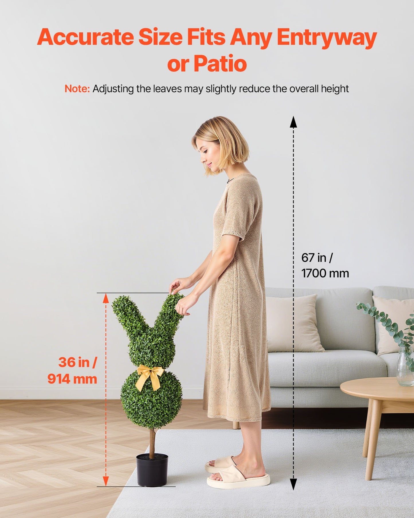 Artificial Topiary Bunny-Shape Boxwood Ball, 2 Set 914mm Faux Boxwood Plant Balls, Fake Silk Tree Look Real, Easy Assembly for Decor Front Porch Outdoor Patio Garden Balcony Backyard Indoor