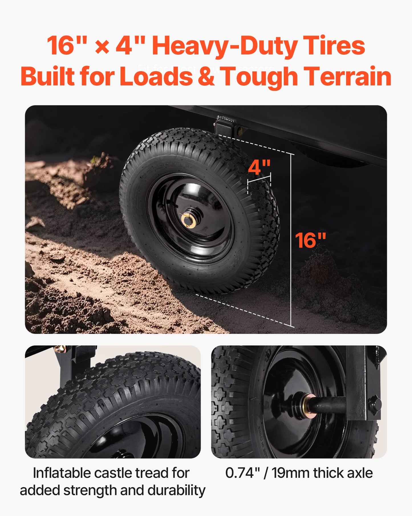 Trädgårdsvagn, 10 kubikfot 227 kg, ATV UTV-transportvagn, bogserad bakom plasttippvagn med 16-tumsdäck, handdrag eller fotpedal, kraftiga trädgårdsvagnar för gräsklippare, traktorer, trädgårdsavfall