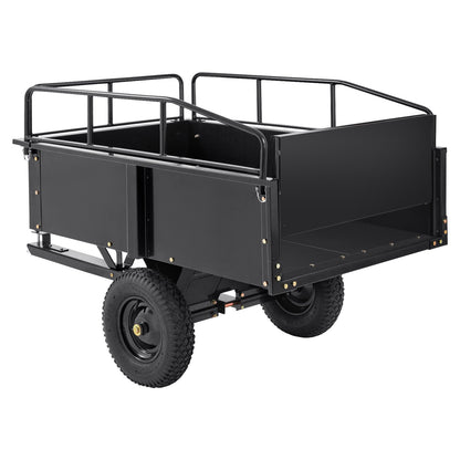 Heavy Duty ATV Trailer Steel Dump Cart, 340 kg 0.43 Cubic Meter, Garden Utility Trailer with Removable Sides for Riding Lawn Mower Tractor