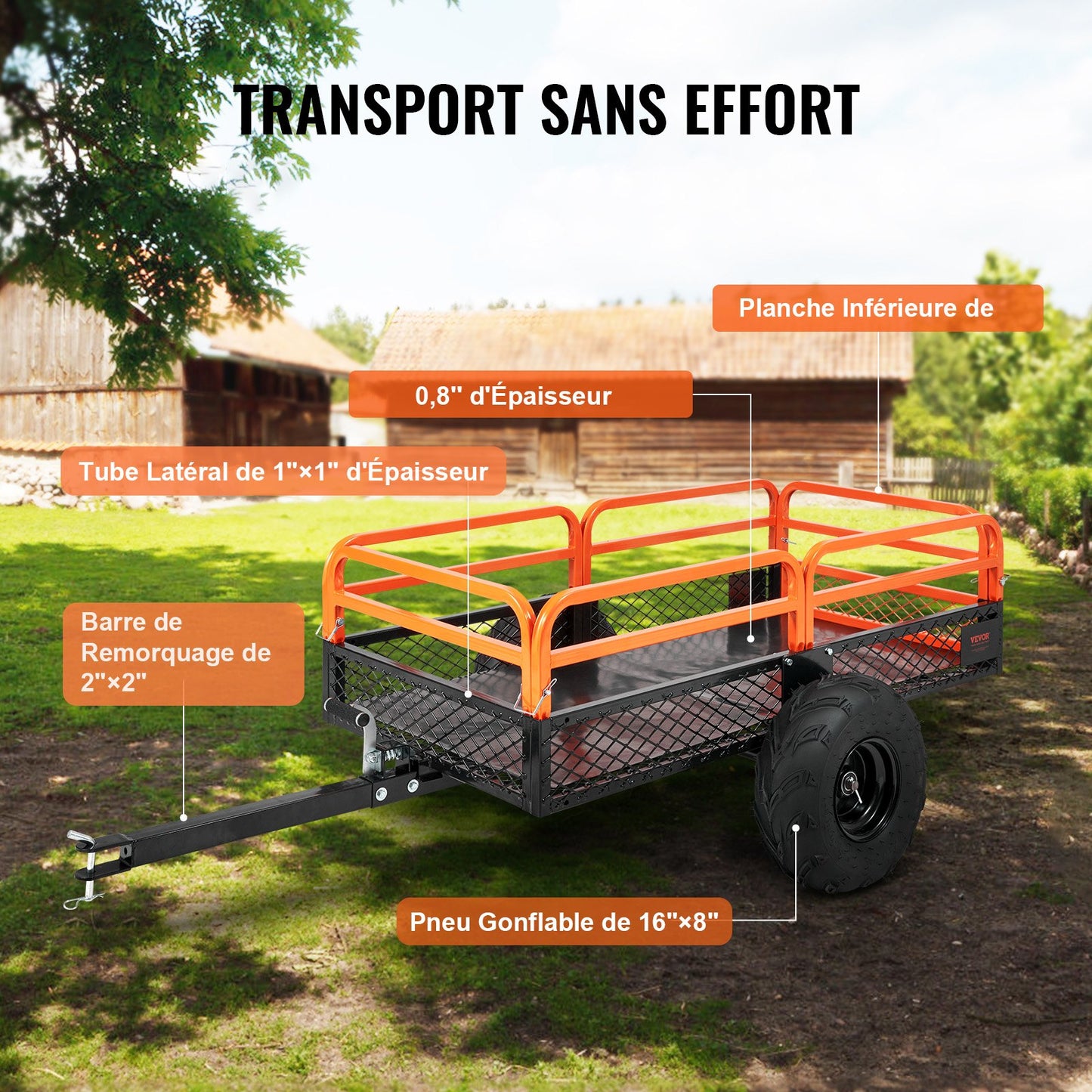 Heavy Duty Steel ATV Dump Trailer, 680 kg Load Capacity 0.43 Cubic Meter, Tow Behind Dump Cart Garden Trailer, with Removable Sides and 2 Tires, for Mowers, Tractors, ATV, UTV