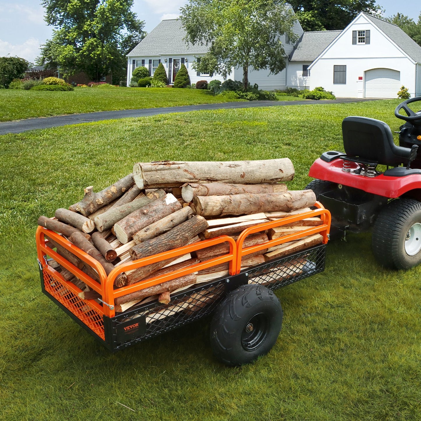 Heavy Duty Steel ATV Dump Trailer, 680 kg Load Capacity 0.43 Cubic Meter, Tow Behind Dump Cart Garden Trailer, with Removable Sides and 2 Tires, for Mowers, Tractors, ATV, UTV