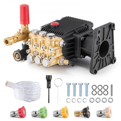 Pressure Washer Pump, 25.4 mm(1&quot;) Shaft Horizontal Triplex Plunger, 303 bar(4400 PSI), 16.6 L/min(4.4GPM), Replacement Power Washer Pumps Kit with 5 Nozzles, Compatible with Simpson MorFlex 40224, 40225, 40226, Santoprene